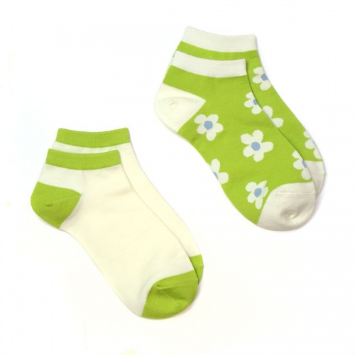 Lime Mix Retro Flower Print Sock Duo in Organic & Recycled Blend by Peace of Mind